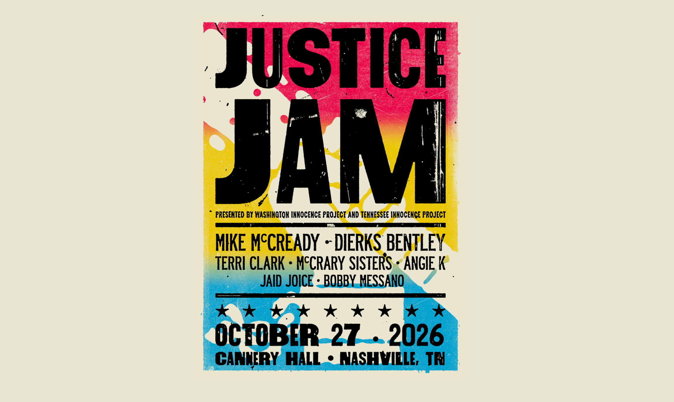 Mike McCready & Dierks Bentley headline inaugural Justice Jam, Oct 27 at Cannery Hall